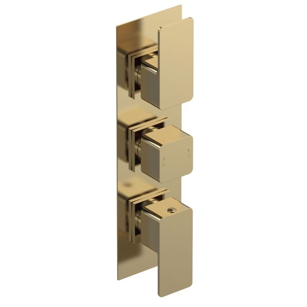 Triple Thermostatic Valve - Nuie WIN8TR02 Brushed Brass, Brass colour ,image 1