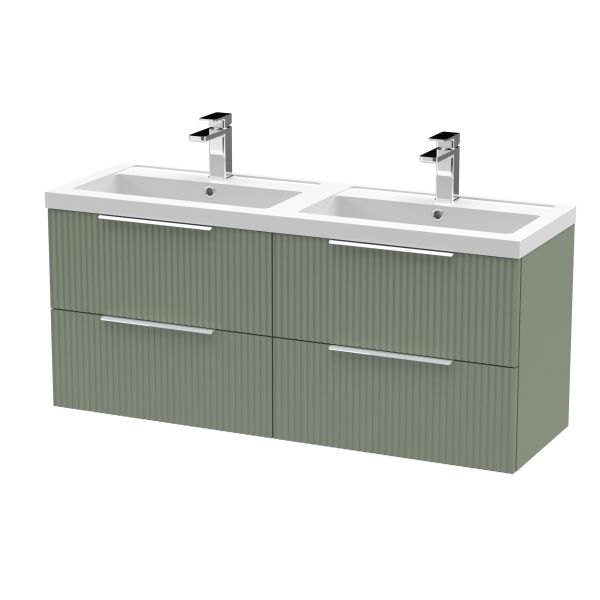1200mm Wall Hung 4 Drawer Vanity & Double Basin - Hudson Reed DFF893C Green, Green colour ,image 1