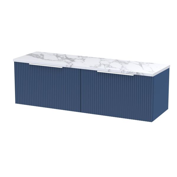 1200 Wall Hung 2-Drawer Vanity & Laminate Worktop - Hudson Reed DFF394LCM2 Blue, Blue colour ,image 1