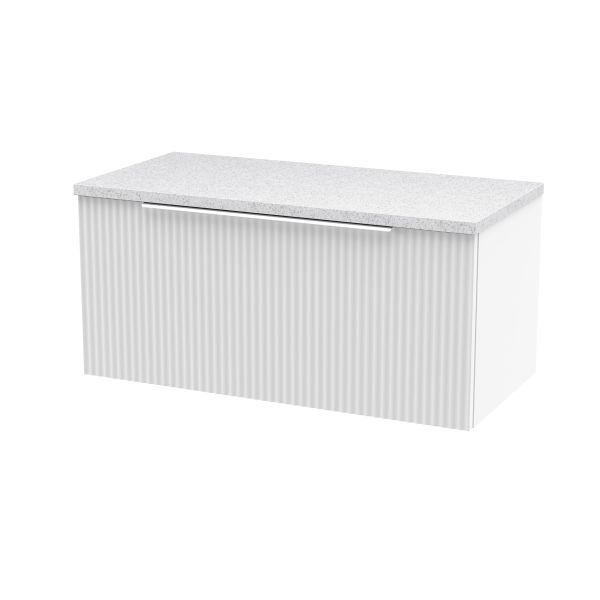 800mm Wall Hung Single Drawer Vanity & Laminate Top - Hudson Reed DFF196LSW White, White colour ,image 1