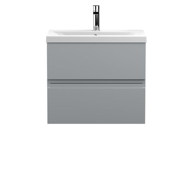 600mm Wall Hung 2-Drawer Vanity Unit & Basin 1 - Hudson Reed URB204A Satin Grey, Grey colour ,image 1