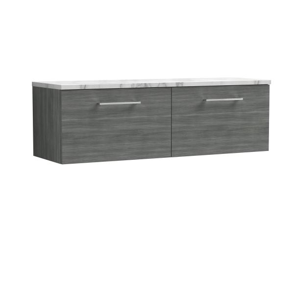 1200mm Wall Hung 2-Drawer Vanity & Laminate Worktop - Nuie ARN522LCM2 Grey, Grey colour ,image 1