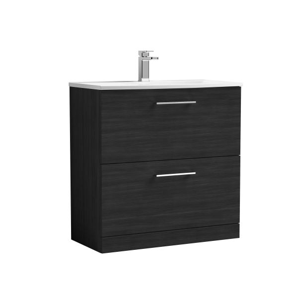 800mm Floor Standing 2 Drawer Vanity & Basin 4 - Nuie ARN635G Black, Black colour ,image 1