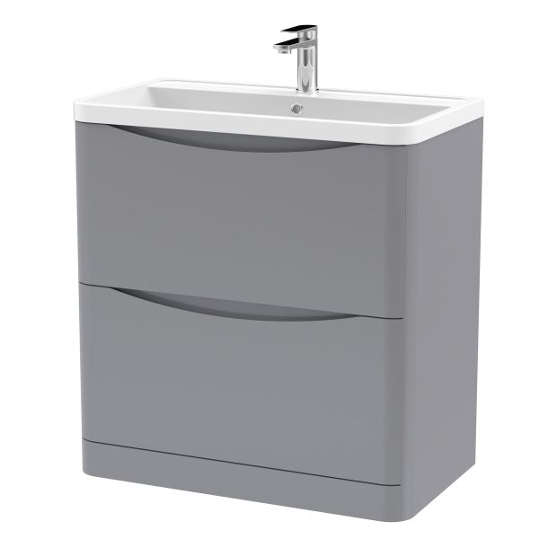 800mm Floor Standing 2 Drawer Vanity & Polymarble Basin - Nuie LUN203 Grey, Grey colour ,image 1