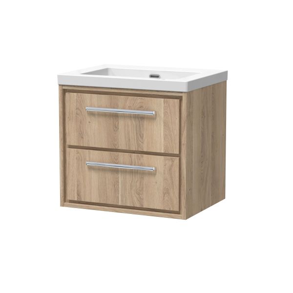 600mm Wall Hung 2-Drawer Vanity with Basin - 0 Tap Hole - Hudson Reed LIL3024K Oak, Oak colour ,image 1