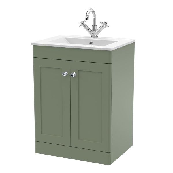 600mm Floor Standing 2-Door Vanity with Basin - 1 Tap Hole - Nuie CLC825C Green, Green colour ,image 1