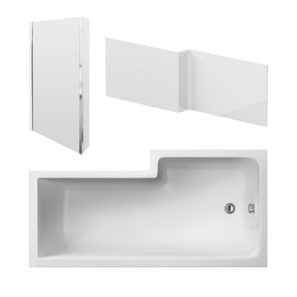 1600mm Left Hand Square Shower Bath Set - Nuie SBATH13 White, White colour ,image 1