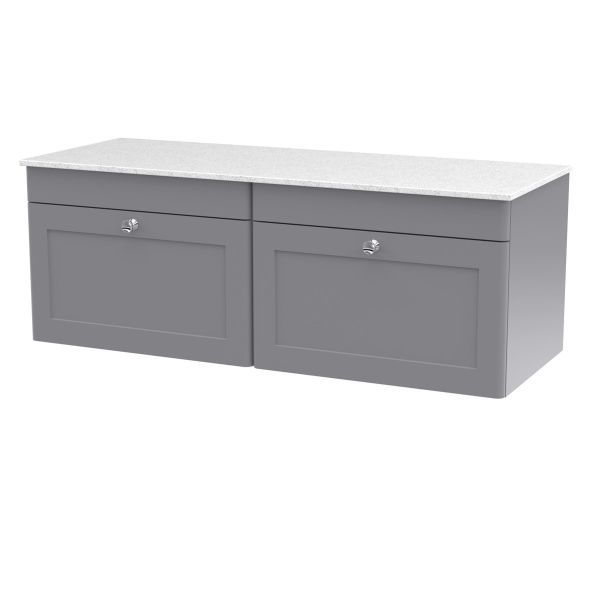 1200mm Wall Hung 2-Drawer Vanity with Marble Top - Nuie CLC294WMT2 Grey, Grey colour ,image 1
