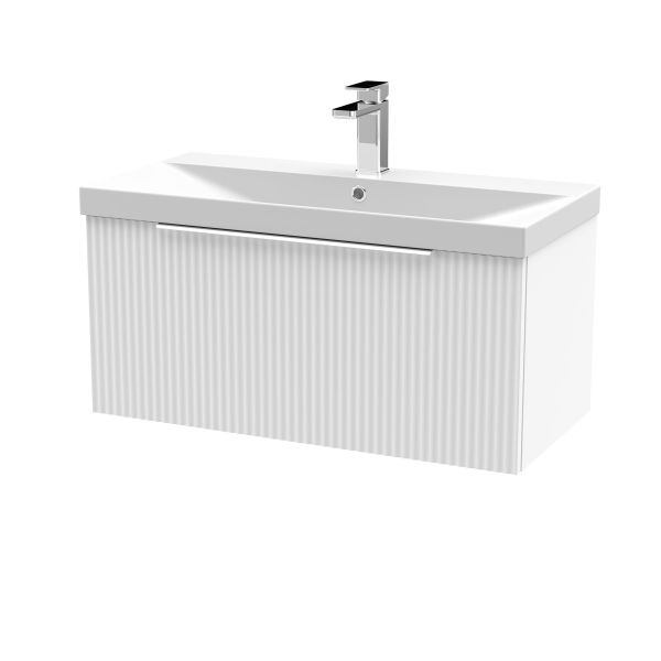 800mm Wall Hung Single Drawer Vanity & Basin 3 - Hudson Reed DFF196D White, White colour ,image 1
