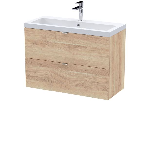 800mm Wall Hung 2-Drawer Unit & Basin - Hudson Reed CBI3031 Oak, Oak colour ,image 1