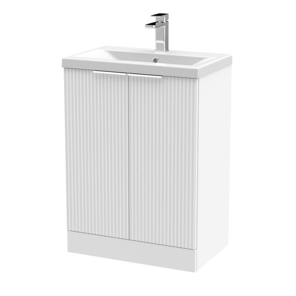 600mm Floor Standing 2 Door Vanity & Basin 1 - Hudson Reed DFF125A White, White colour ,image 1