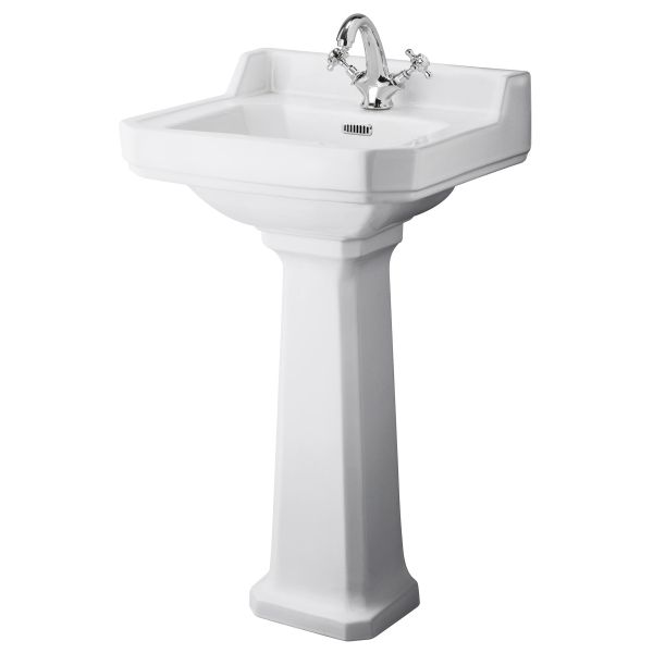 500mm Basin & Pedestal (1 Tap Hole) - Hudson Reed CCR015 White, White colour ,image 1