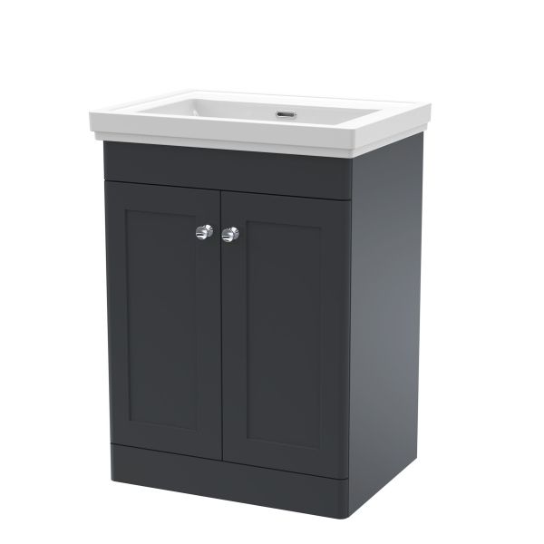 600mm Floor Standing 2 Door Vanity & Basin 0TH - Nuie CLC1425H Black, Black colour ,image 1