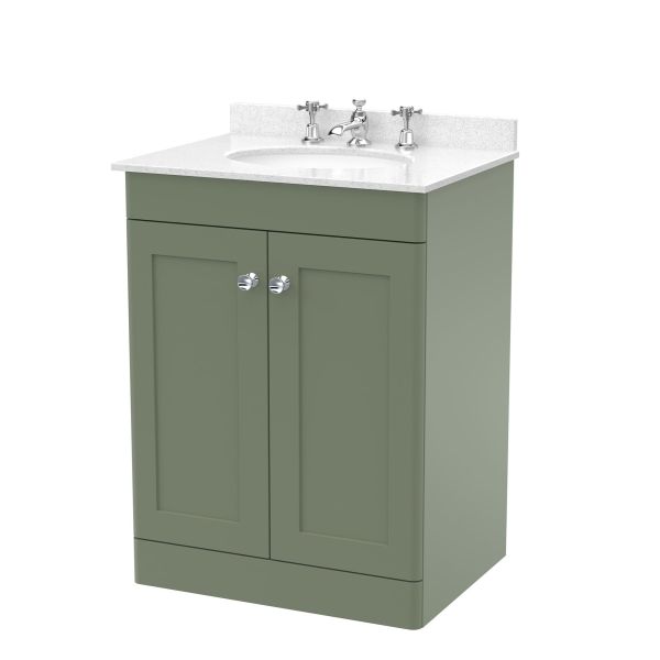 600mm Floor Standing 2 Door Vanity & Marble Top 3TH - Nuie CLC825WR3 Green, Green colour ,image 1