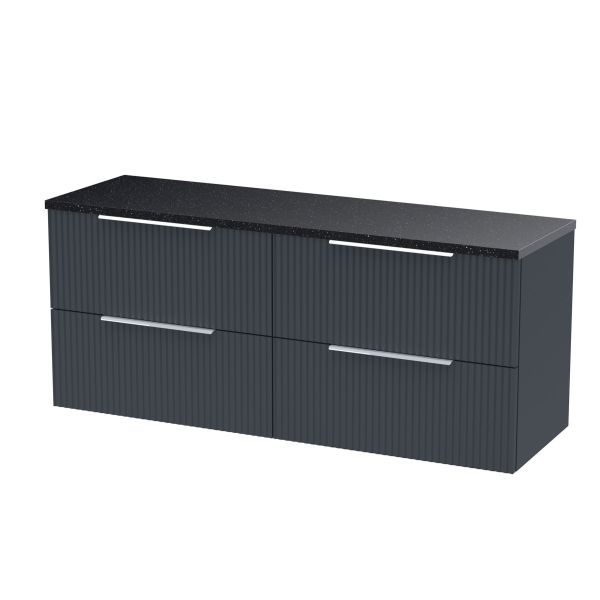 1200 Wall Hung 4-Drawer Vanity & Laminate Worktop - Hudson Reed DFF1493LSB2 Black, Black colour ,image 1