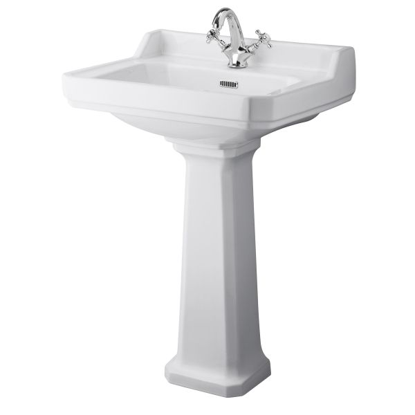 600mm Basin & Pedestal (1 Tap Hole) - Hudson Reed CCR017 White, White colour ,image 1