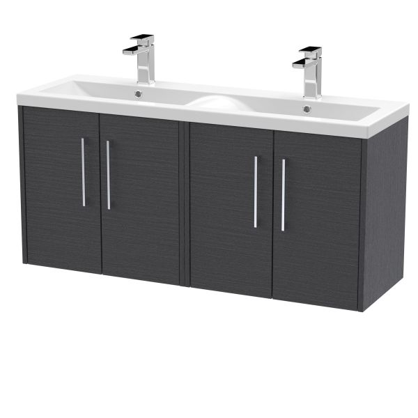 1200mm Wall Hung 4 Door Vanity & Double Basin - Hudson Reed JNU2223F Grey, Grey colour ,image 1