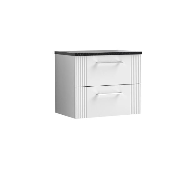 600mm Wall Hung 2 Drawer Vanity & Laminate Top - Nuie DPF193LSB White, White colour ,image 1