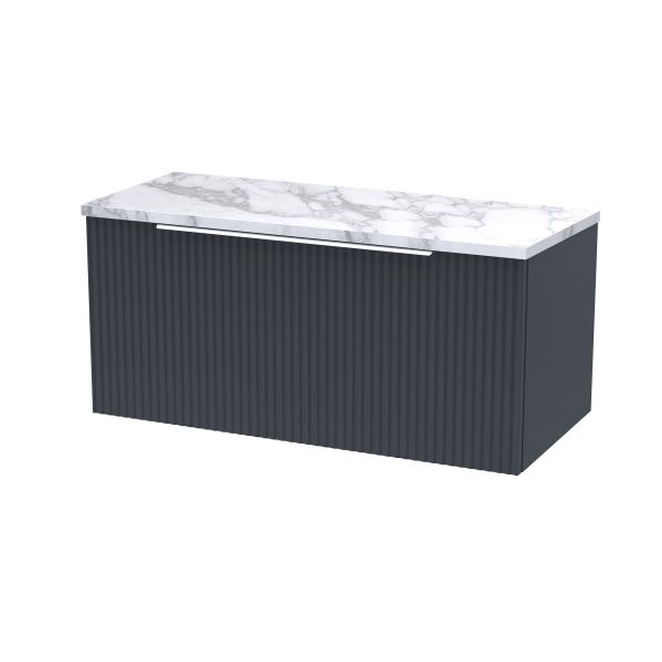 800mm Wall Hung Single Drawer Vanity & Laminate Worktop - Hudson Reed DFF1496LCM Black, Black colour ,image 1