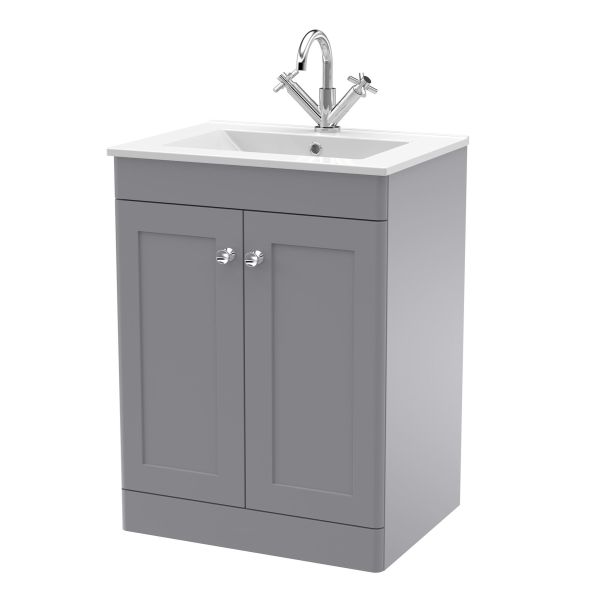 600mm Floor Standing 2-Door Vanity with Basin - 1 Tap Hole - Nuie CLC225C Grey, Grey colour ,image 1