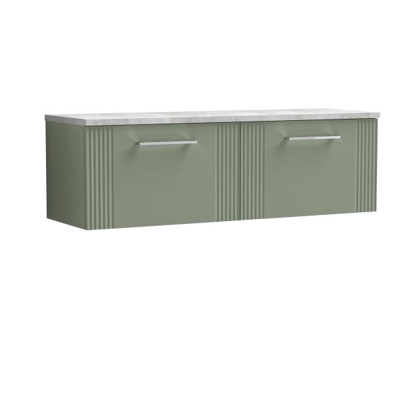1200 Wall Hung 2-Drawer Vanity & Laminate Worktop - Nuie DPF894LBG2 Green, Green colour ,image 1