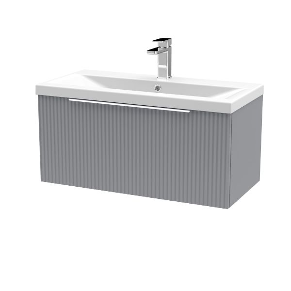800mm Wall Hung Single Drawer Vanity & Basin 1 - Hudson Reed DFF296A Grey, Grey colour ,image 1