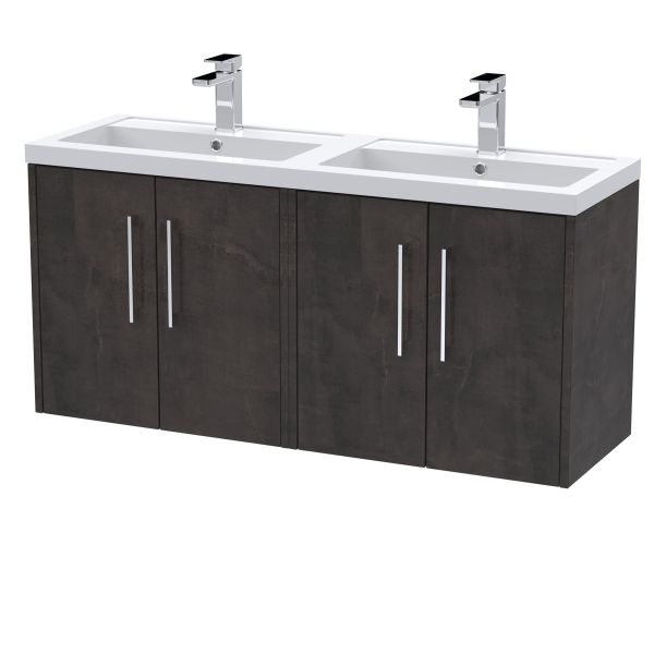 1200mm Wall Hung 4 Door Vanity & Double Basin - Hudson Reed JNU2623C Brown, Brown colour ,image 1