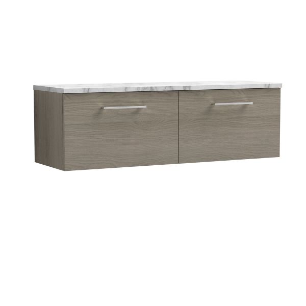 1200mm Wall Hung 2-Drawer Vanity & Laminate Worktop - Nuie ARN2522LCM2 Oak, Oak colour ,image 1