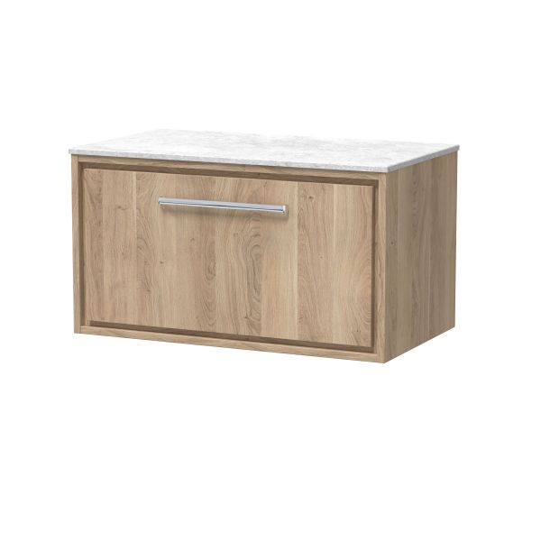 800mm Wall Hung Single Drawer Vanity with Marble Worktop - Hudson Reed LIL3025WMT Oak, Oak colour ,image 1