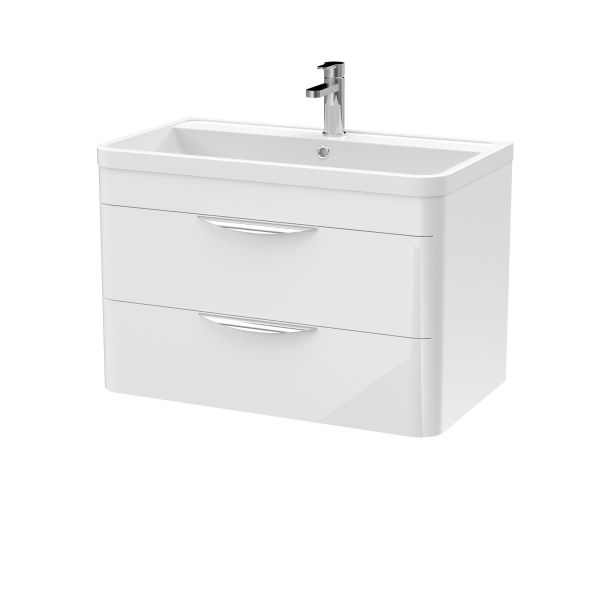 800mm Wall Hung Vanity & Ceramic Basin - Nuie FPA005A Gloss White, White colour ,image 1