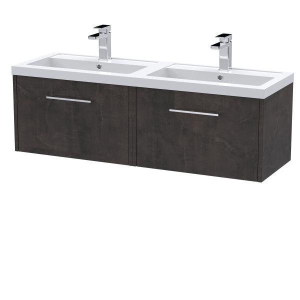1200mm Wall Hung 2 Drawer Vanity & Double Basin - Hudson Reed JNU2622C Brown, Brown colour ,image 1