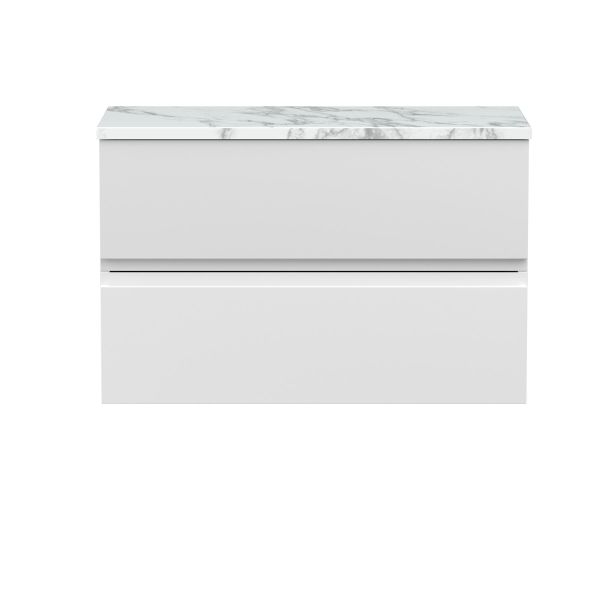 800mm Wall Hung 2-Drawer Unit & Laminate Worktop - Hudson Reed URB106LCM White, White colour ,image 1