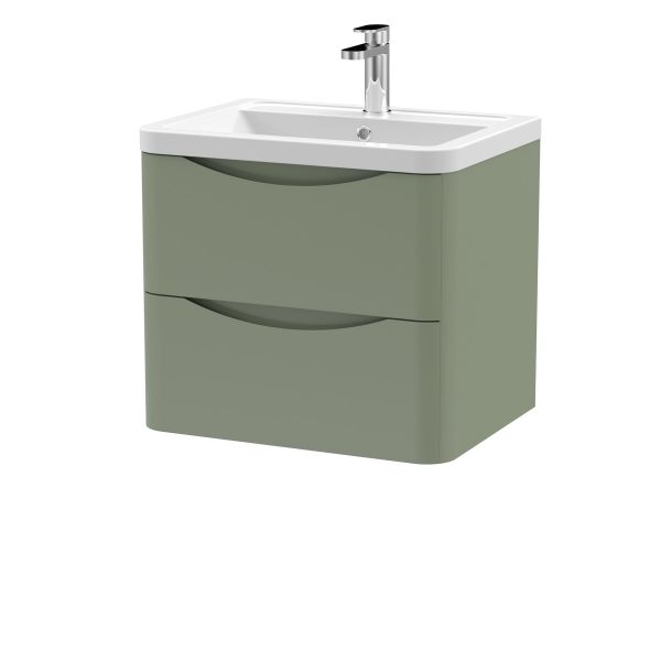 600mm Wall Hung 2 Drawer Vanity & Ceramic Basin - Nuie LUN802A Green, Green colour ,image 1