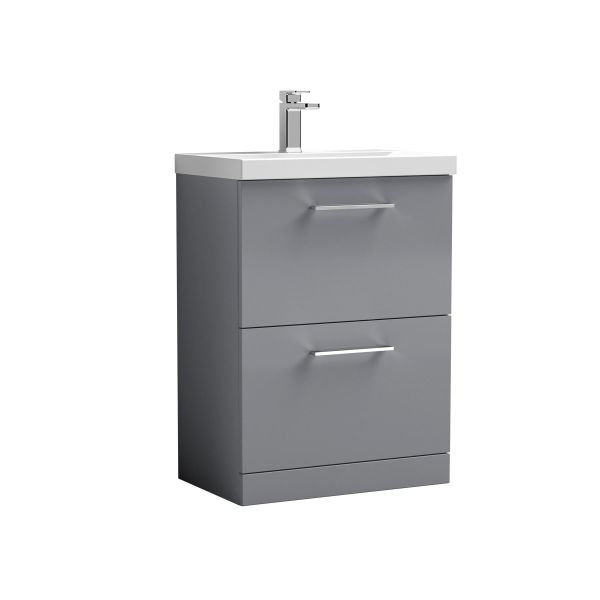 600mm Floor Standing 2 Drawer Vanity & Basin 1 - Nuie ARN2233A Grey, Grey colour ,image 1