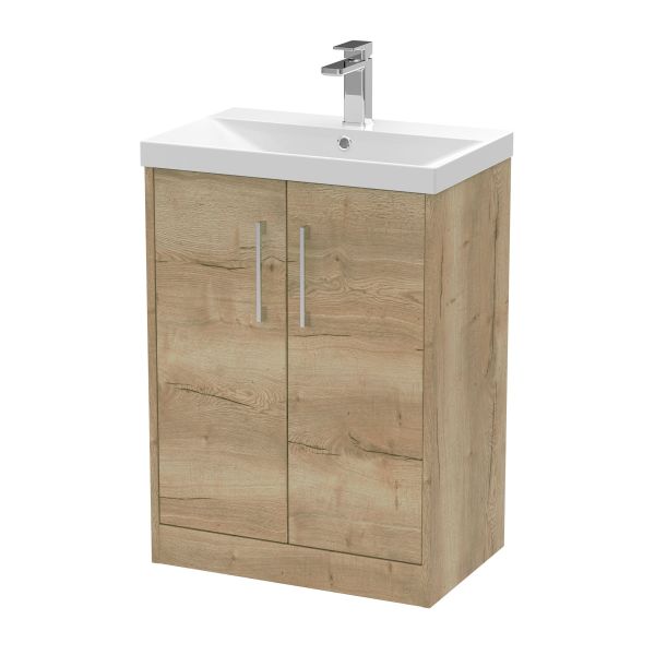 600mm Floor Standing 2 Door Vanity & Basin 3 - Hudson Reed JNU1803D Oak, Oak colour ,image 1