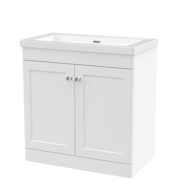 800mm Floor Standing 2-Door Vanity with Basin - 0 Tap Hole - Nuie CLC126K White, White colour ,image 1