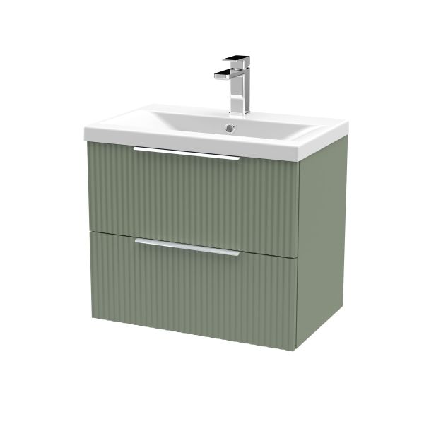 600mm Wall Hung 2 Drawer Vanity & Basin 1 - Hudson Reed DFF893A Green, Green colour ,image 1