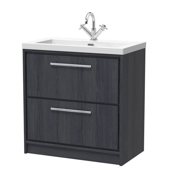 800mm Floor Standing 2-Drawer Vanity with Basin - 1 Tap Hole - Hudson Reed LIL2235L Grey, Grey colour ,image 1