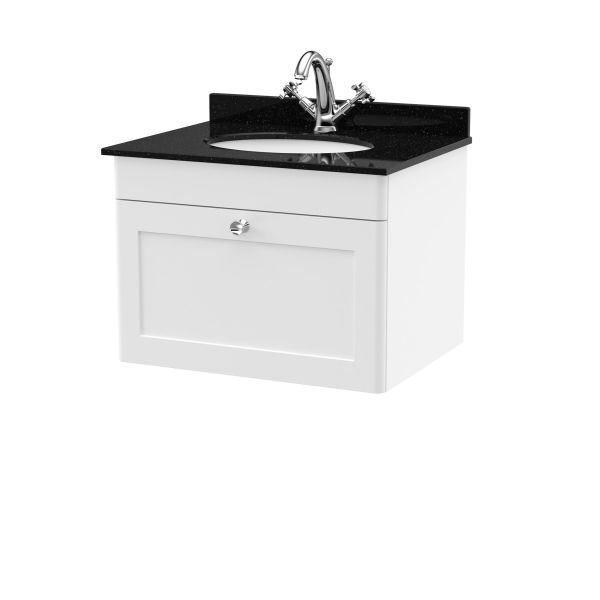 600mm Wall Hung 1 Drawer Vanity & Marble Top 1TH - Nuie CLC194BR1 White, White colour ,image 1
