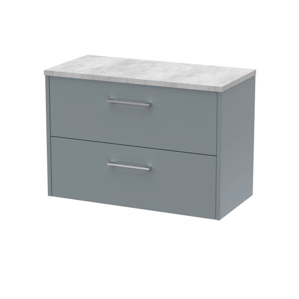 800mm Wall Hung 2 Drawer Vanity & Laminate Top - Hudson Reed JNU2326LBG Grey, Grey colour ,image 1