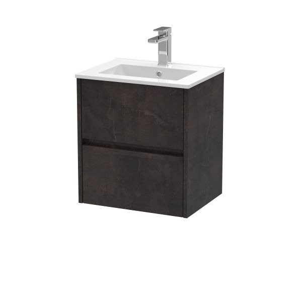 500mm Wall Hung 2 Drawer Unit & Basin 2 - Nuie HAV2602B Brown, Brown colour ,image 1
