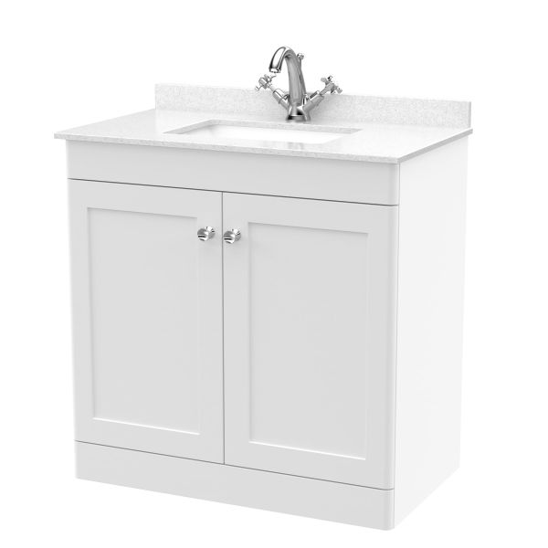 800mm Floor Standing 2 Door Vanity & Marble Top 1TH - Nuie CLC126WS1 White, White colour ,image 1