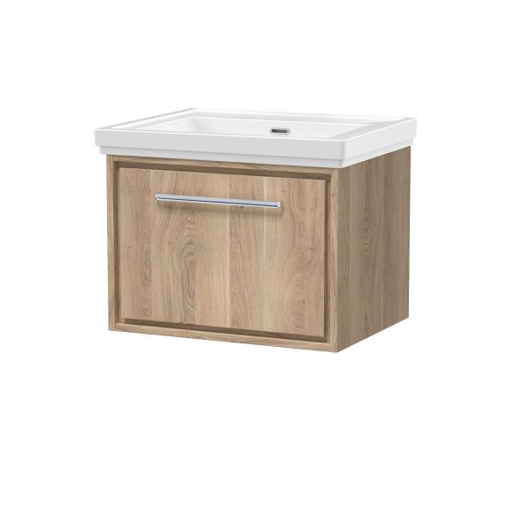 600mm Wall Hung Single Drawer Vanity with Basin - 0 Tap Hole - Hudson Reed LIL3022H Oak, Oak colour ,image 1