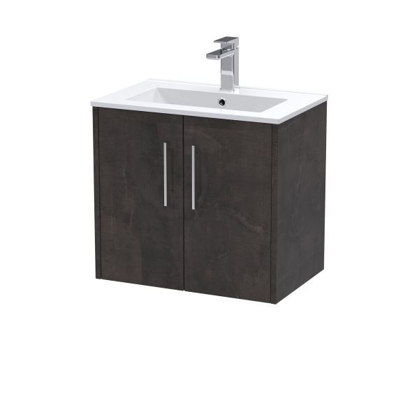 600mm Wall Hung 2 Door Vanity & Basin 2 - Hudson Reed JNU2623B Brown, Brown colour ,image 1
