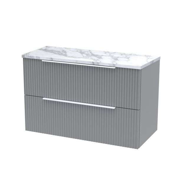 800mm Wall Hung 2-Drawer Vanity & Laminate Worktop - Hudson Reed DFF295LCM Grey, Grey colour ,image 1