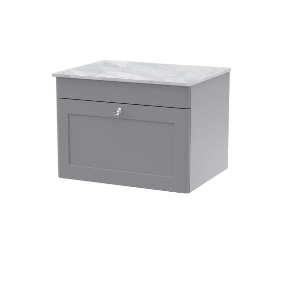 600mm Wall Hung 1-Drawer Vanity with Marble Top - Nuie CLC294GMT Grey, Grey colour ,image 1