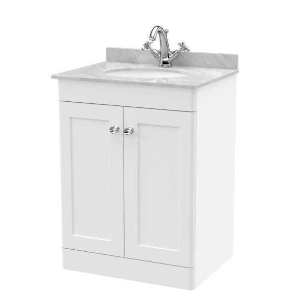 600mm Floor Standing 2 Door Vanity & Marble Top 1TH - Nuie CLC125GR1 White, White colour ,image 1