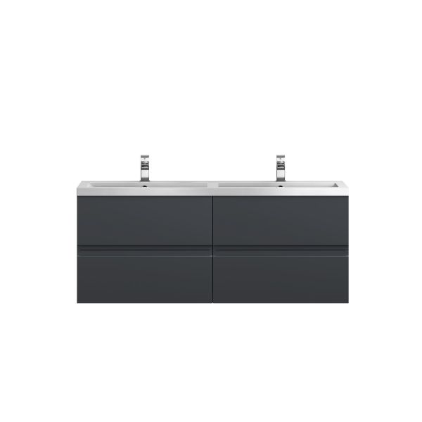 1200 Wall Hung 4 Drawer Vanity & Double Basin - Hudson Reed URB1404C Black, Black colour ,image 1