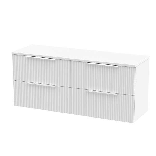 1200mm Wall Hung 4 Drawer Vanity & Worktop - Hudson Reed DFF193W2 White, White colour ,image 1