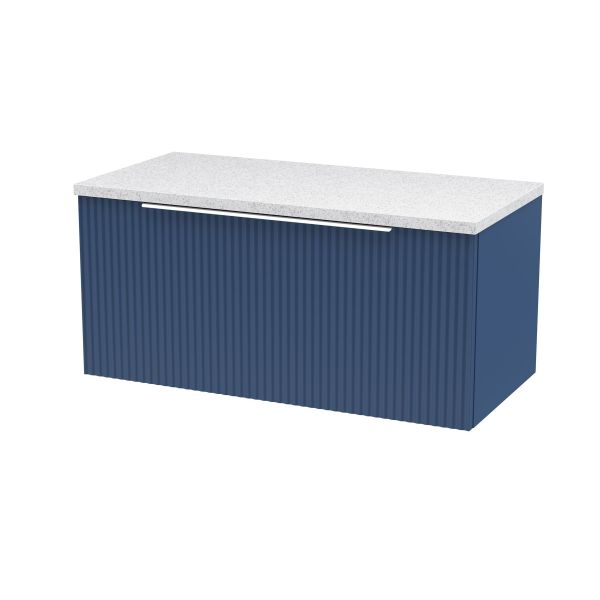 800mm Wall Hung Single Drawer Vanity & Laminate Top - Hudson Reed DFF396LSW Blue, Blue colour ,image 1
